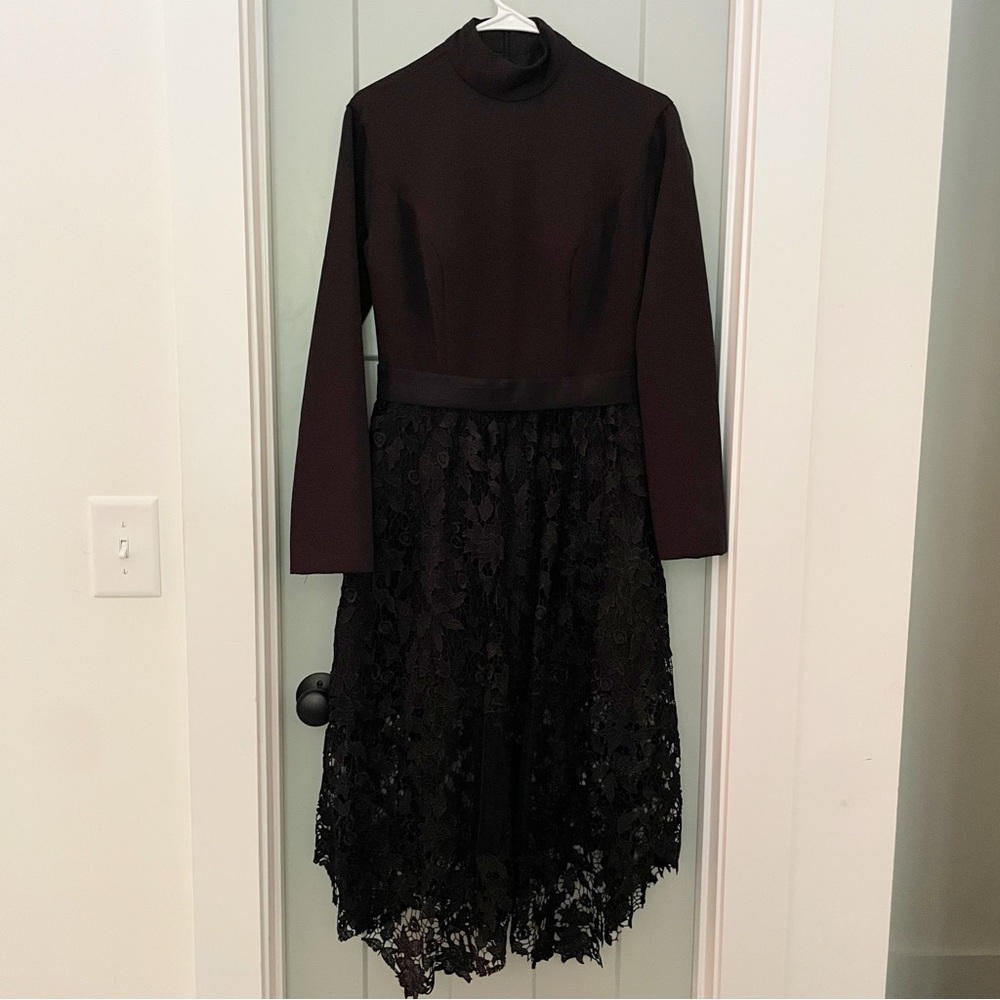 BALLBELLA Black Lace Long Sleeve Midi Dress Cocktail Semi Formal Party Small 4